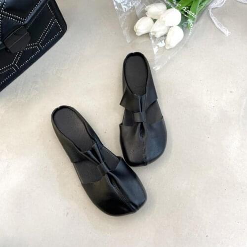 2021 New Summer Elegant Low-heeled Square Toe Solid Color Baotou Womens Slippers