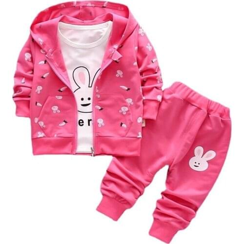 New Autumn Baby Girls Clothes Suit Children Cartoon Hooded Jacket T-Shirt Pants 3Pcs/Set Toddler Fashion Costume Kids Tracksuits
