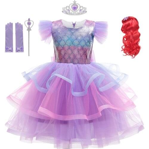 Girl Ariel Dress Kids Christmas The Little Mermaid Costume Kid Sleeveless Tulle Ball Gown Child Carnival Birthday Party Clothes
