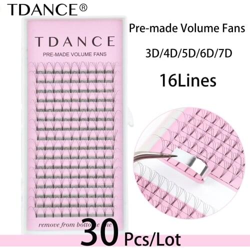 TDANCE 30pcs 16 Lines Premade Volume Fans 3D/4D/5D/6D/7D 8/9mmRussian Volume Eyelash Extensions Lash Extension Faux Mink Lash