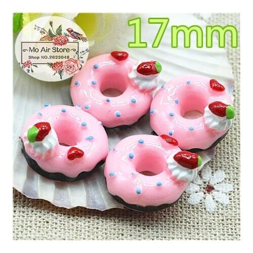 Pink strawberry donut 10PCS 17mm Resin Flatback Cabochon Miniature Food Art Supply Decoration Charm Craft