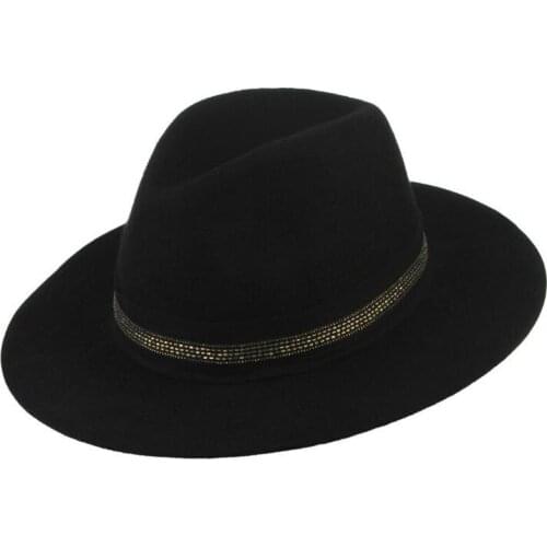 Ladies Feodras Hat Chain Decorated Wool Cap Women Church Party Banquet Elegant Hats Female Short Eave Casual Fedora Caps H7191