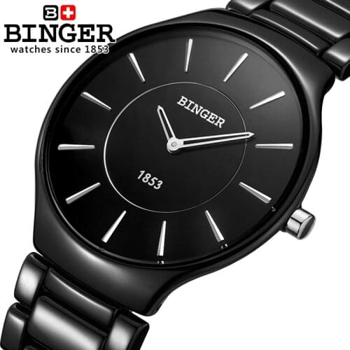 Switzerland luxury brand Male Wristwatches Binger Space Ceramic Quartz Mens watch lovers style Water Resistance clock B8006B-5