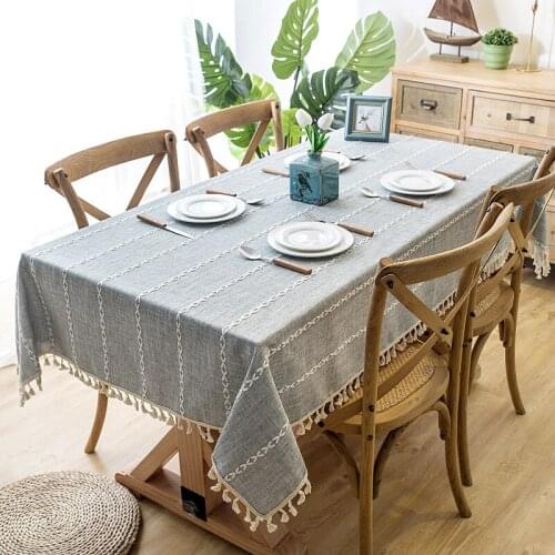 Tasseled linen plain decorative tablecloth rectangular waterproof and stainproof wedding table mat coffee table tablecloth