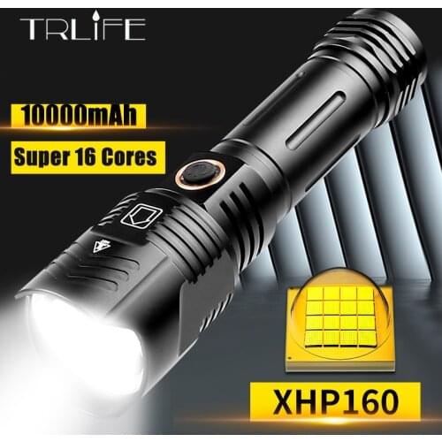 XHP160 16-core 10000mAh Powerful LED Flashlight USB Rechargeable lantern Zoom Torch Tactial Flash light Power by 26650 Battery