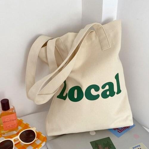 Hylhexyr Womens Cotton Canvas Shoulder Bag Alphabet Print Handbag Foldaway Totes Stylish Shopping Casual Bags