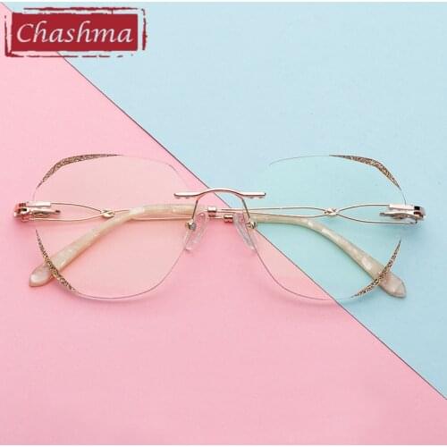 Women Round Eyeglass Pure Titanium Prescription Lenses Rimless Optical Light Weight Frames Anti Blue Ray Glasses Frame