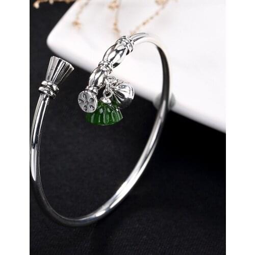 S925 pure silver natural and Tian Biyu lotus lotus seed retro opens the high-end silver female Bracelet wholesale