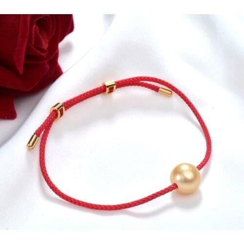 XF800 Real Natural South Sea Sea Water Pearl Bracelet Fine Jewelry Lucky Red String Gift for Women B546