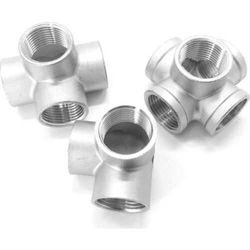 1/4" 3/8" 1/2" 3/4" 1" 1-1/4" 1-1/2" 2" BSPT Female 3 4 5 Ways Corner Cross 304 Stainless Steel Pipe Fitting Connector Water Gas