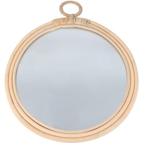 1PC Willow Woven Ornamental Mirror Rattan Woven Mirror Hanging Mirror (Khaki)