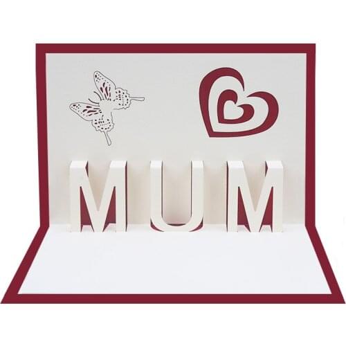 10pcs Wholesale 3D Handmade Simple Heart Show Love MOM Paper Greeting Cards PostCard Thanksgiving Mothers Day Grandma Gift