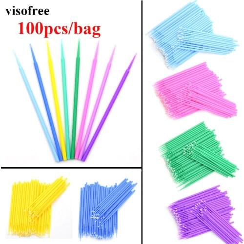 100Pcs/bag Visofree Disposable MicroBrush Eyelashes Extension Individual Lash Removing Swab Micro Brush Eyelash Extension Tools