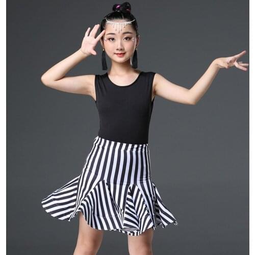 2pcs Suits Girl Latin Dance Dress for Kids Cha Cha Tango Dress Stripe Competition Latin Dance For Girls Dancing Skirt Top