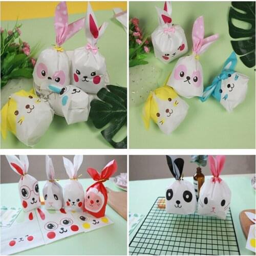 50Pcs/pack Cute Rabbite Ear Candy Bags Bunny Cookie Biscuit Packaging Plastic Bag Baking Snack Bag Wedding Party Supplies