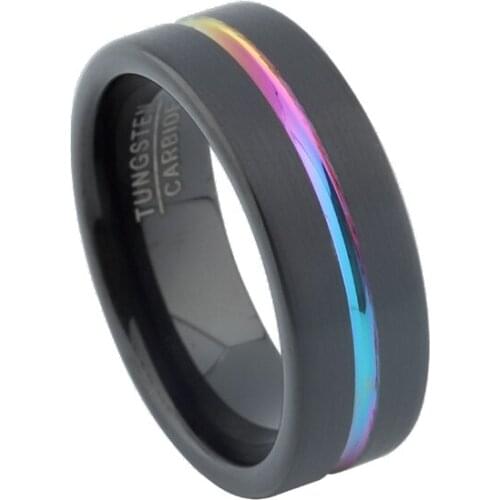 8mm Black pure Tungsten Carbide Rings for men and women fashion jewelry Unisex Rainbow Line marriage Alliances