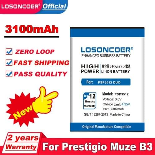 LOSONCOER 3100mAh PSP3512 Batteries For Prestigio Muze B3 PSP3512 PSP 3512 DUO PSP3512DUO Mobile Phone Battery+Tracking Number
