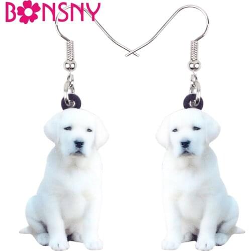 Bonsny Acrylic Snowy Labrador Retriever Dog Earrings Dangle Drop Big Anime Animal Jewelry For Women Girls Pet Lovers Charms Gift