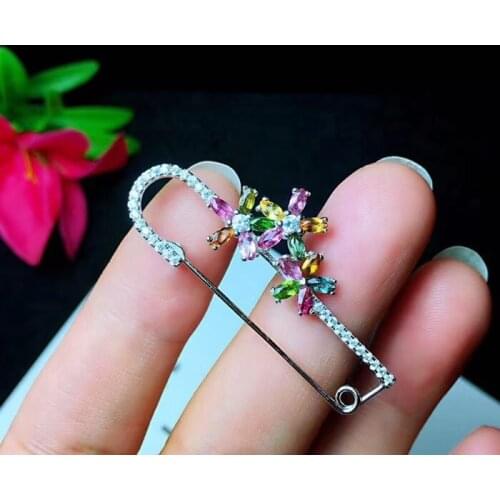 Beautiful tie knot Natural tourmaline brooch, beautiful in many colors, 925 silver, natural gemstone, certificate