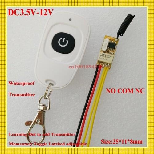 DC3.7V 4.5V 5V 6V 7.4V 9V 12V Mini Relay Remote Switch 1A Relay NO COM NC Wireless Switch Normally Open Close Small Size RF RXTX