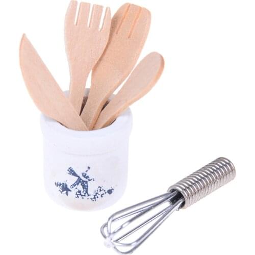 1pcs Wooden Knife And Fork Metal Whisk Jar Set Dollhouse Miniatures 1:12 Accessories Doll House Mini Kitchen Accessories