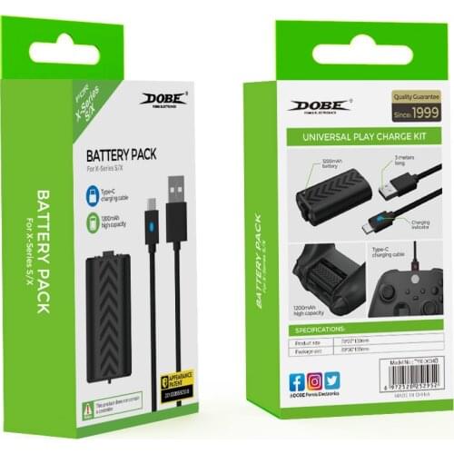 For Xbox Series S / X Game Handle Controller Gamepad 1200mAh Battery Pack + 3M Braided Cord With Charging Indicator