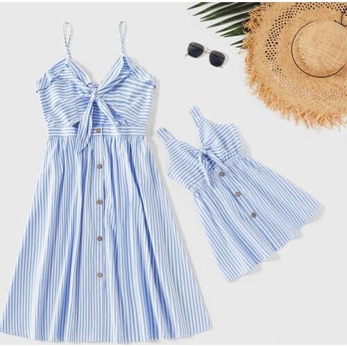 Mother daughter European American Sling Striped Dress Family matching Women Kids Girl Sleeveless Dress mommy me T shirt Dress