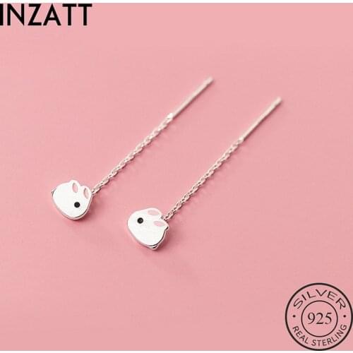 INZATT Real 925 Sterling Silver Enamel Animal Rabbit Chain Tassel Hoop Earrings For Fashion Women Cute Fine Jewelry Accessories