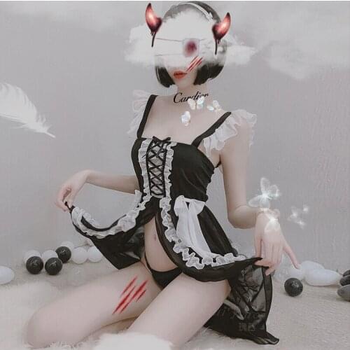 Kawaii Maid Outfits Japanese Maid Cosplay Costumes Sexy Lingerie School Uniform Women Lace Perspective Bowknot Underwear Anime