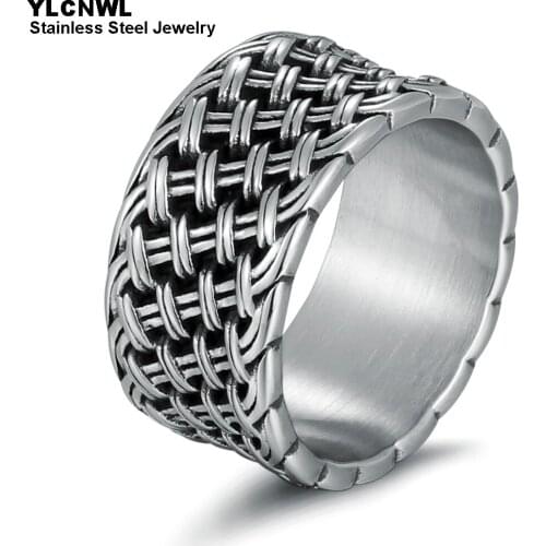 12MM Stainless Steel Mens Rings Gold Black Color Interwoven Fashion Punk Male Jewelry Party Gift