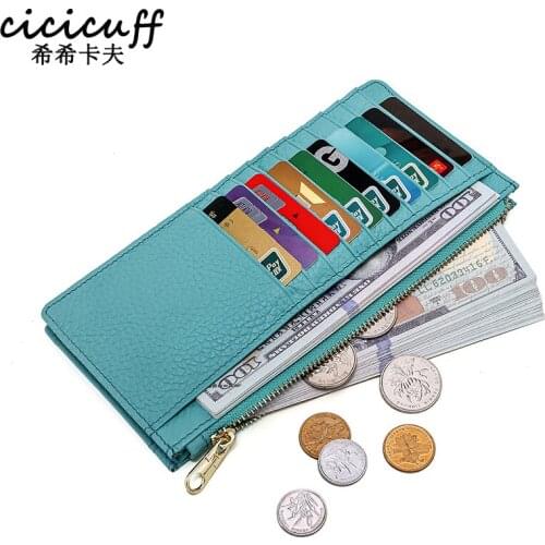New Women Wallets Zipper Genuine Leather Coin Purse Ultrathin Organizer Case Wallet Multi-card Bit Bank Cards Holder Card Case