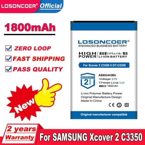 LOSONCOER Top Brand 100% New AB803443BU 1800mAh Battery For SAMSUNG For Solid Xcover Xcover 2 C3350 II GT-C3350 Batteries