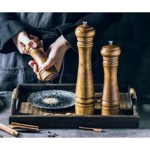 100pcs Classic Oak Wood Pepper Spice Mill Grinder Handheld Seasoning Mills Grinder Ceramic Grinding Core BBQ Tools Gadgets