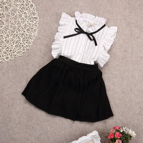 Cute Toddler Kids Baby Girls Summer Casual Fly Sleeve Tops + Skirts 2pcs Outfits Sets Party Clothes For 2-7Years