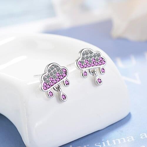 925 Sterling Silver Cute Lovely Mosaic Zircon Cloud Raindrop Earrings For Women Girl Friend Gift oorbellen S-E780