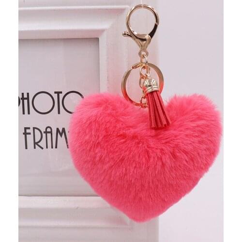 Plush Love Key Ring With Tassel Mobile Phone Key Chain For Women Soft Faux Fur Fashion Lovely Car Ladies Bag Charm Pendant 2021