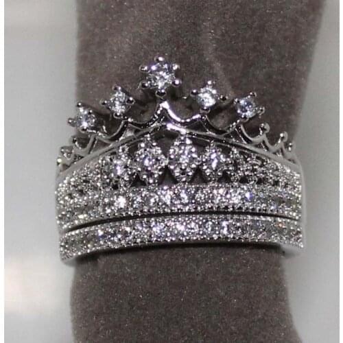 2pcs/set Exquisite Womens Rings Set Fashion Crown Design Rhinestones Zircon Rings For Women Accessories Wedding Engagement Gift