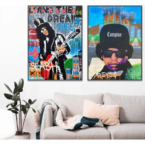Rock Singer Canvas Painting Cartoon Graffiti Portrait Wall Art Canvas Wall Pictures For Living Room Unique Poster Home Decor