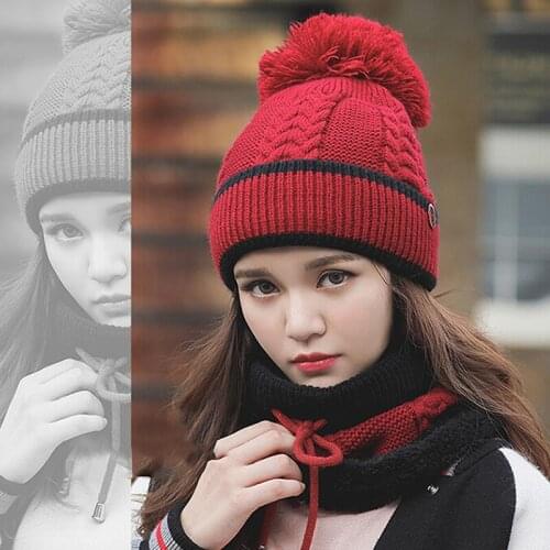 New Fashion Autumn Winter Womens Hat Caps Knitted Warm Scarf Windproof Multi Functional Hat Scarf Set Clothing Accessories Suit