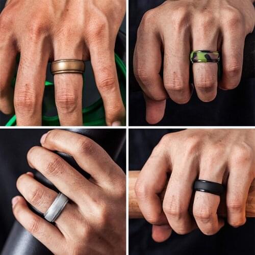 New Fashion Men Ring 7-12 Size Food Grade FDA Silicone Ring Hypoallergenic Crossfit Flexible Camouflage Rubber Finger Rings