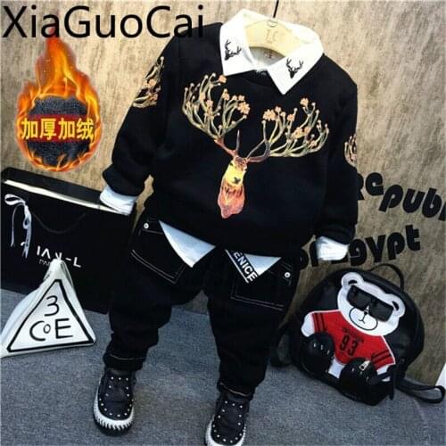 Boys Outfits Childrens Winter Boys Thickened Velvet T-shirt Thickened Shirt Thickened Trousers Toddler Boys Clothing Sets