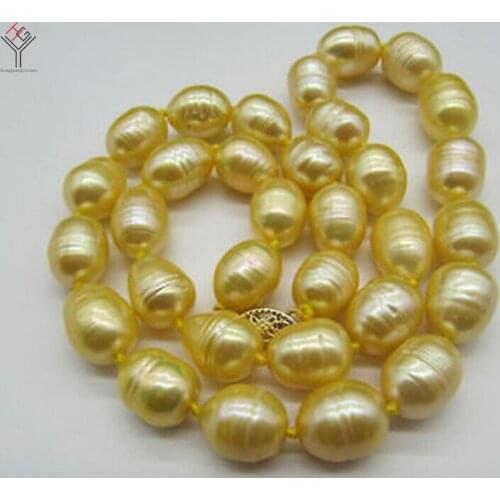 Wedding Women Jewelry Necklace 10-11mm Light Gold Color Pearl Oval round Natural Freshwater Pearl Choker Necklace