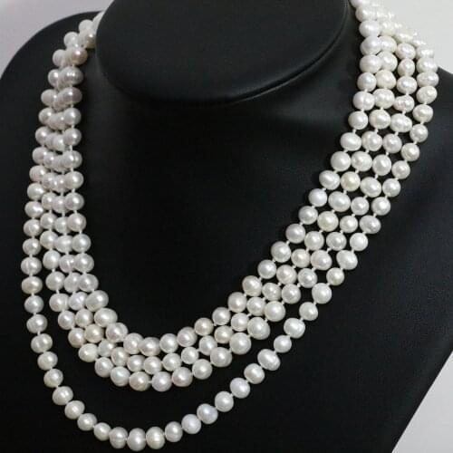 Special freshwater cultured white pearl 7-8,8-9mm natural approx round beads necklace high quality fine jewelry 80inch B1480