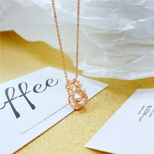 Stainless Steel Antlers Smart Womens Neck Chain Set Zircon Copper Alloy Pendant Korean Fashion Necklace For Women Jewelry
