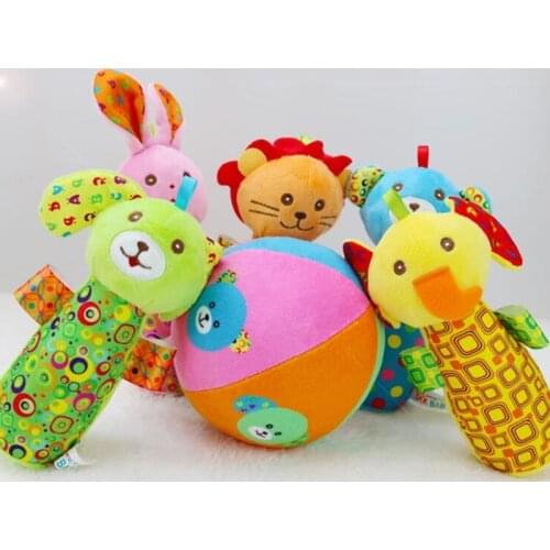 Plush Baby Strollers Hangable Dolls Bowling Animal Rattles Game Toys For Baby Cartoon Animal BB Stick Toy Soft Rattles