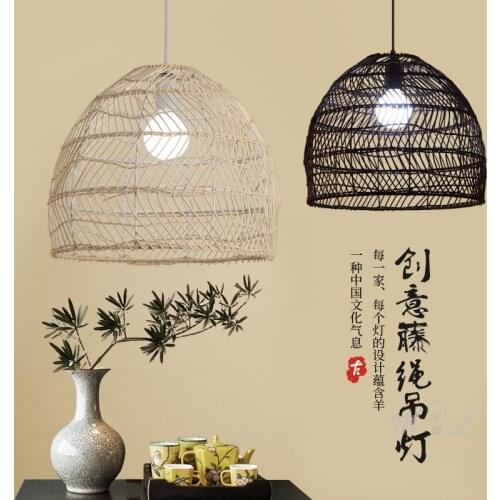 Chinese Style Pendant Lights Natural Rattan Home Deco Hanging Lamps for Living Room Foyer Loft Suspension Luminaire E27 Fixtures