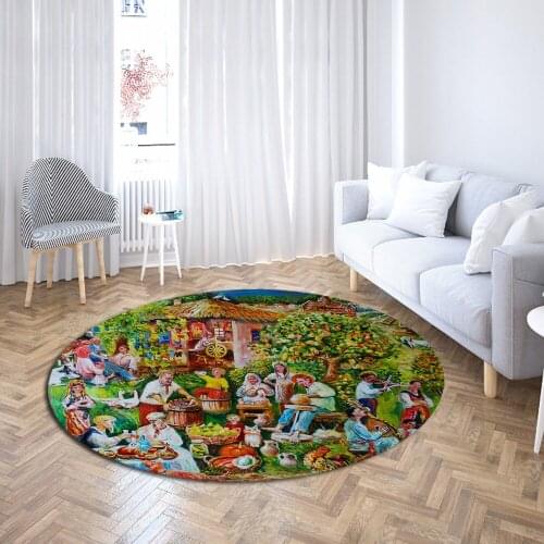 Anti Slip Bathroom Rugs Entrance Doormat Round Rugs 3d Print Oil Painting Floor Mat for Living Room Bedroom Polyester Carpet