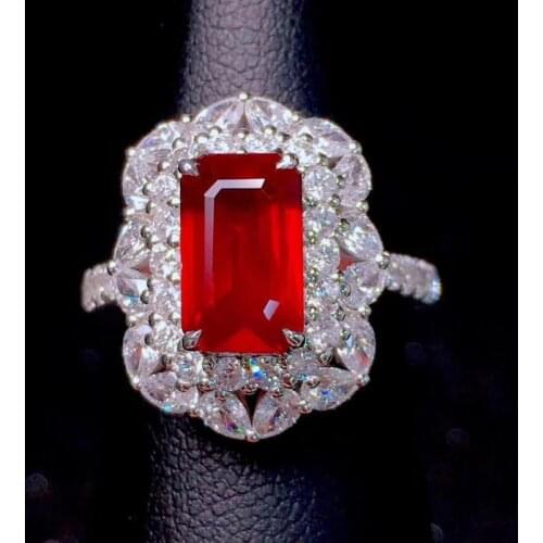 QTT Hot Sterling Silver Rings For Women Original Vintage Red Ruby Gemstone Ring Handmade Fine Jewelry Wedding Engagement Gift