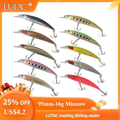 Lutac Minnow Fishing Lure Jerkbait 95mm 16g BKK Sinking Pesca Artificial Tackle Wobblers