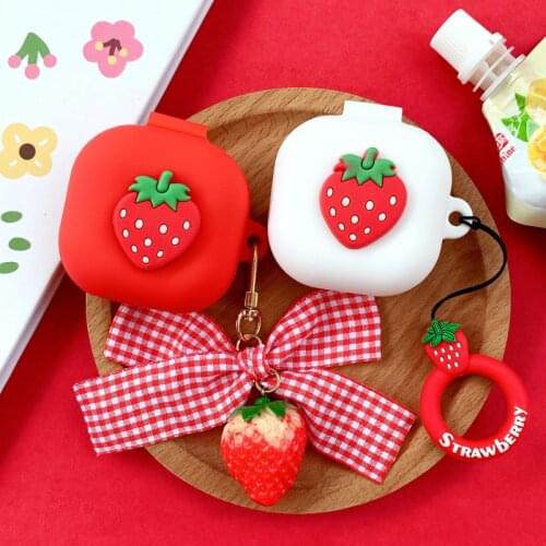 Cute Strawberry Silicone Cover for Samsung Galaxy Buds Live Case Sleeve Bluetooth Earphone Shockproof Protect Case Fruit Decor